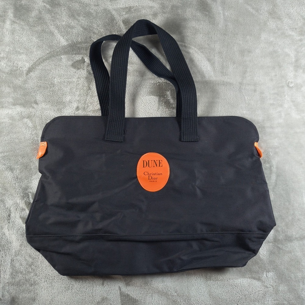 Vintage Christian Dior Dune Tote Bag Black Orange Canvas Leather Paris 90s‎